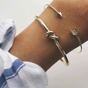 Gold Two Piece Knot and Arrow Bracelet Set